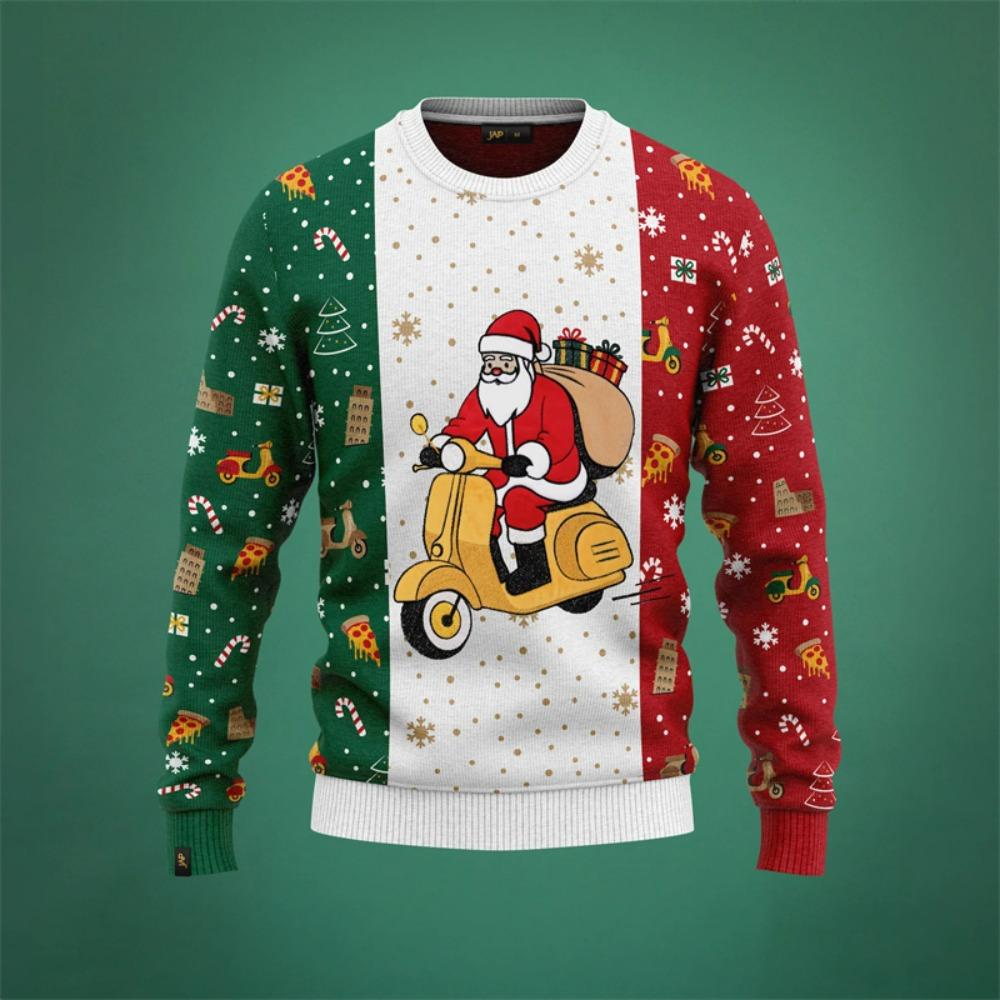 Christmas Element Pattern Men's Sweatshirt Santa Claus 3D Print Pullover Autumn Women Crew Neck Hoodie Long Sleeve Kids Tops