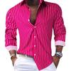 Men Striped Turn Down Collar Long Sleeve Casual Button Down Shirt