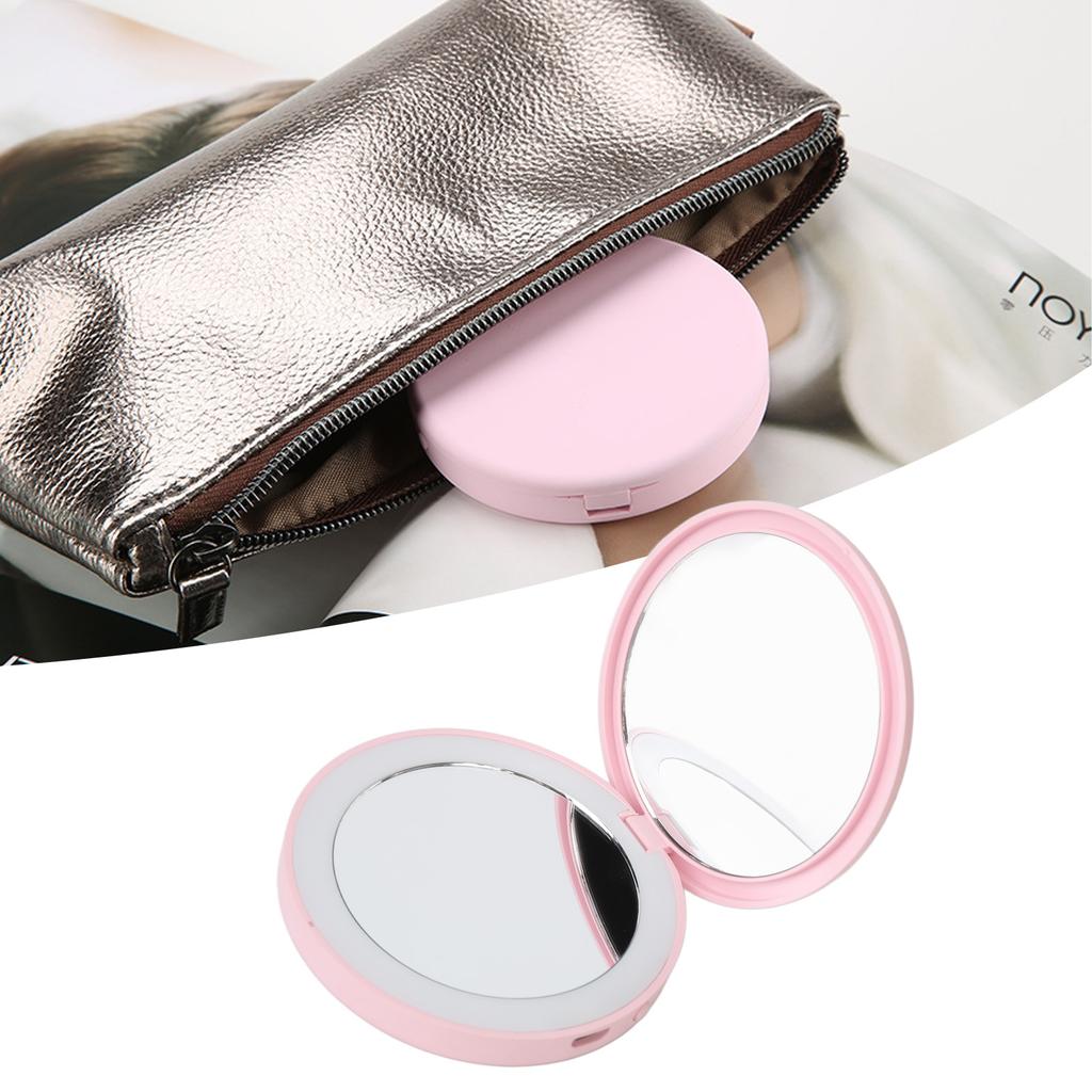 Compact Mirror Double Sided USB Rechargeable Brightness Adjustable Folding 3X Magnification Travel Makeup Mirror for Purse