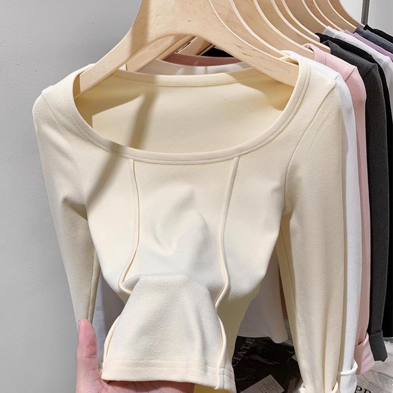 Long-sleeved T-shirt Women's Autumn and Winter New Inner Short Bottoming Shirt Spice Girl Slim-fitting and Thin Student Top