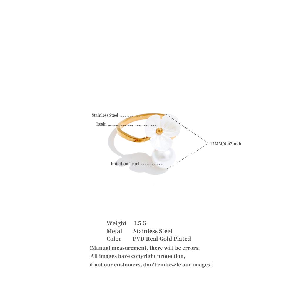 Eetit Imitation Pearls Resin Flower Adjustable Ring Golden PVD Plated Stainless Steel Chic Jewelry Korean Accessories Wholesale