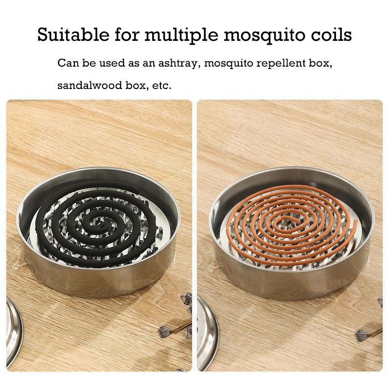 Stainless Steel Mosquito Incense Box with Lid Hollow Design Mosquito Coil Holder Indoor Outdoor Fireproof Mosquito Incense Tray