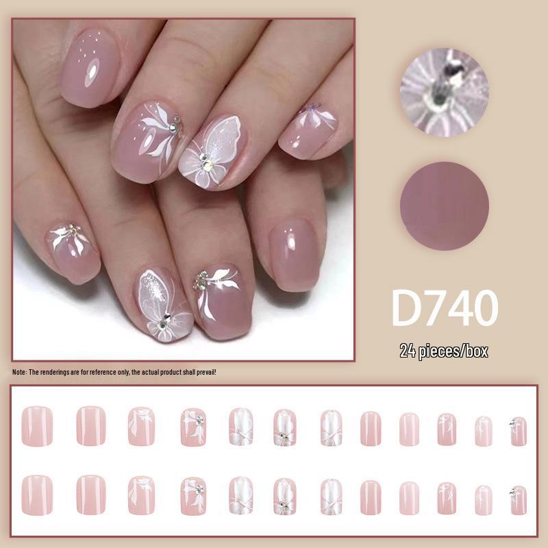 

Набор для нейл-арта «Розовые бабочки с блестками» - 24 штуки, универсальный и носибельный с высококлассным видом