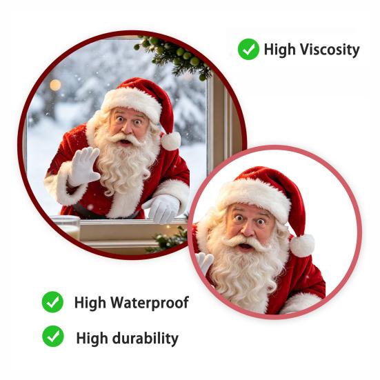 Winter Holiday Store Window Signs Santa Claus Sticker, Static Removable Decal, Waterproof Decorative PVC Film Festive Decal for Home Living