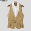 INCERUN Men Lapel Sleeveless Fake Two-piece Belt Waist Vest Waistcoats