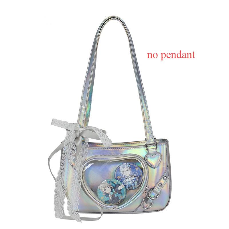 Japanese Style Love Transparent Girls Ita Shoulder Bags JK PU Leather Women Small Handbag Belt Badge Display Female Underarm Bag