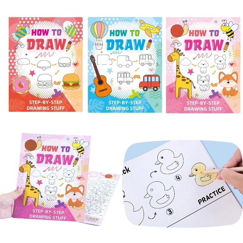 3PCS How to Draw Adorable Everything: A Simple Step-by-Step Guide for Beginners – From Animals and Food to Vehicles Instruments
