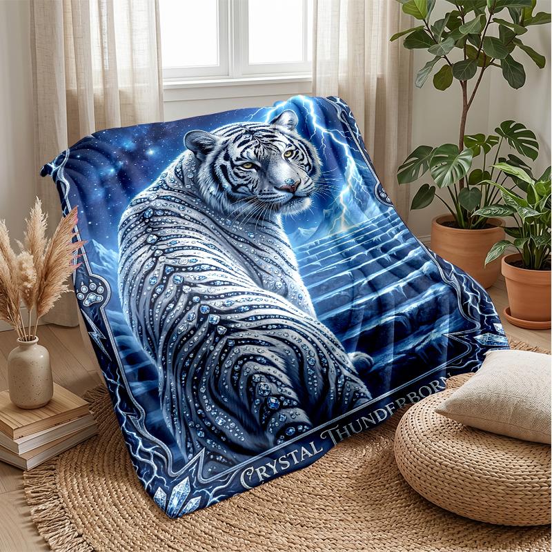 Cosmic Tiger Journey Blanket Personalized Name Flannel Blanket Soft Cozy Plush Throw for Sofa Bed Lightweight Home Decor
