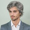 Men Synthetic Short Black Gray Wigs with Bangs Layered Wave Grey Hair for Daily Party Cosplay Heat Resistant Fibre