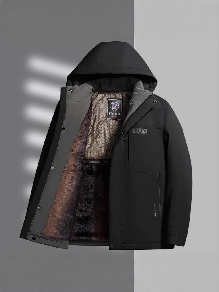Men's Graphene Cotton Winter Parka with Detachable Hood and Fleece Lining
