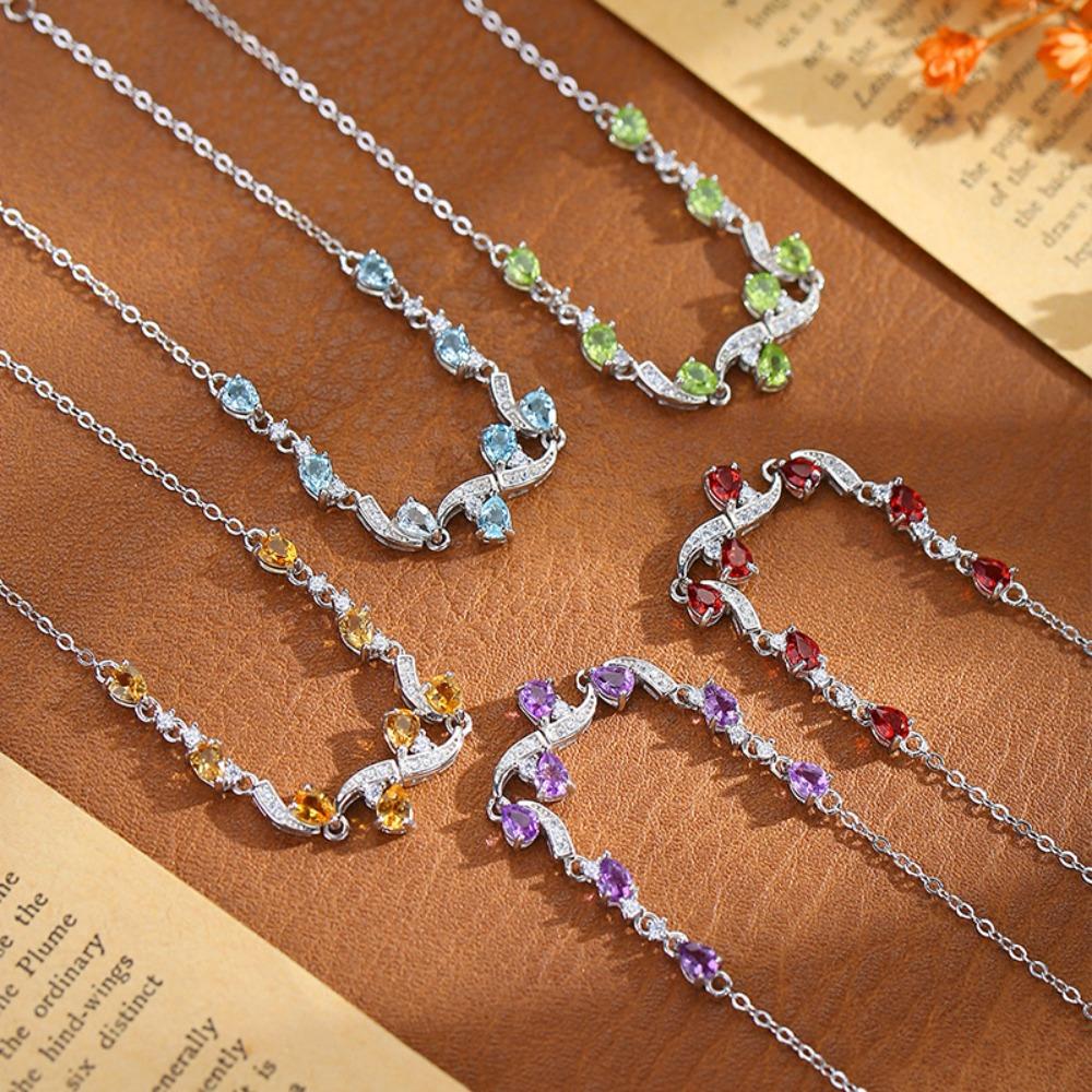 S925 sterling silver bracelet women's premium sense pear-shaped natural olivine topaz light luxury crystal stone