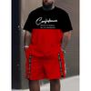 New Men's Trendy Teddy Bear Print Micro Elastic Comfortable Breathable Round Neck T-shirt Shorts Set Summer Outdoor Streetwear