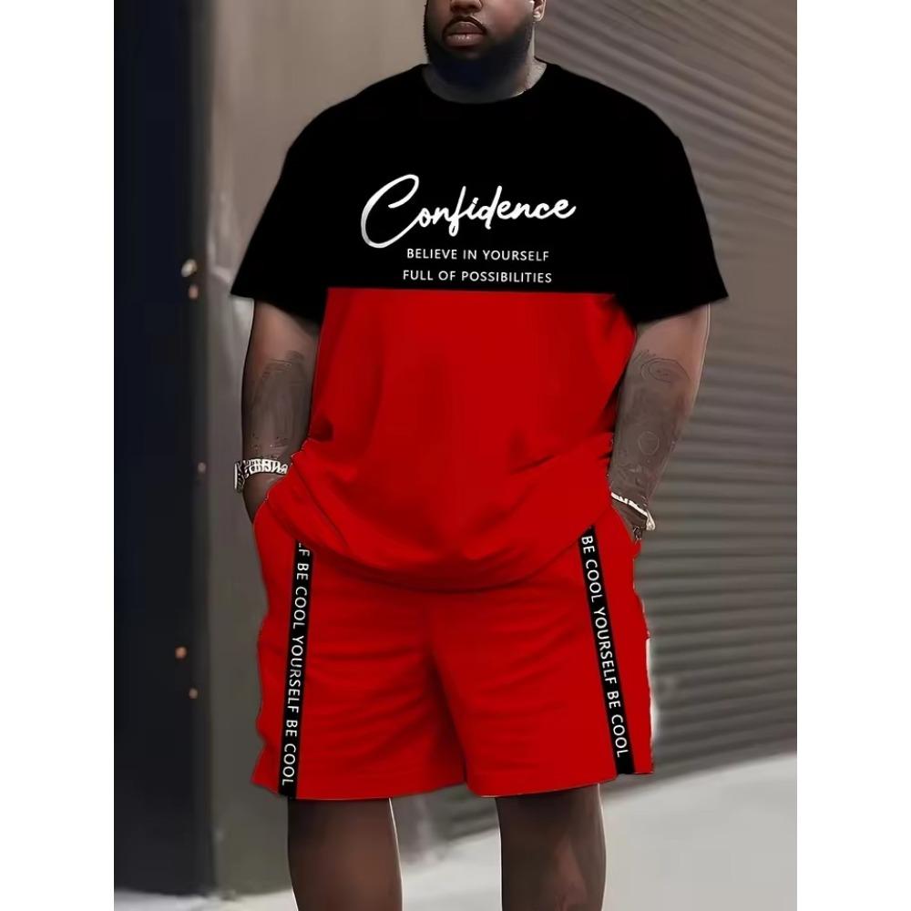 New Men's Trendy Teddy Bear Print Micro Elastic Comfortable Breathable Round Neck T-shirt Shorts Set Summer Outdoor Streetwear