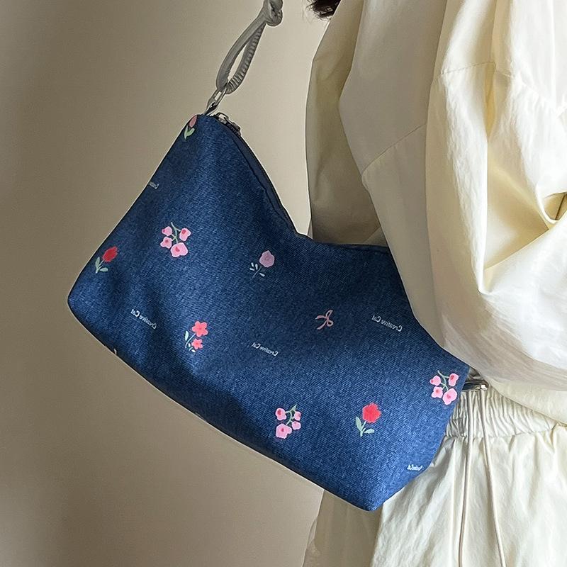 Small fresh denim cloth bag printing 2026 new handbag portable going out underarm bag small handbag