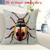 2D Flat- Retro Beetle Print Linen Throw Pillow Cover Decorative Cushion Case for Sofa Couch Bed Living Room