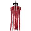 Halloween Hanging Witch Decoration, Sound Activated Light Up Glowing Red Robe Scary Horror Prop for Indoor Outdoor Decor