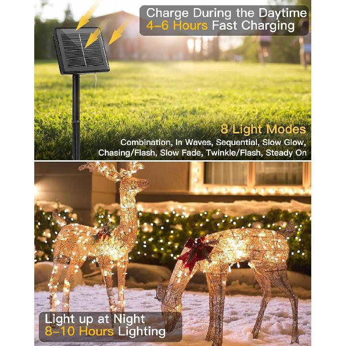 Minetom Solar String Lights for Outside, 33Ft 100 LED Outdoor Solar Fairy Lights, 8 Modes Balcony Lights for Tree Patio Christmas Party Wedding Decor