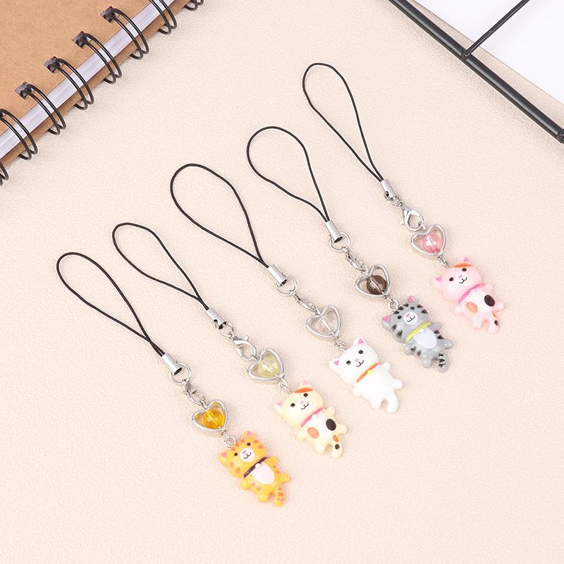 Cat Pendant Cat Phone Strap Cellphone Chain Anti Lost Y2K Phone Charm Key Ring Heart Phone Lanyard Backpack Ornament