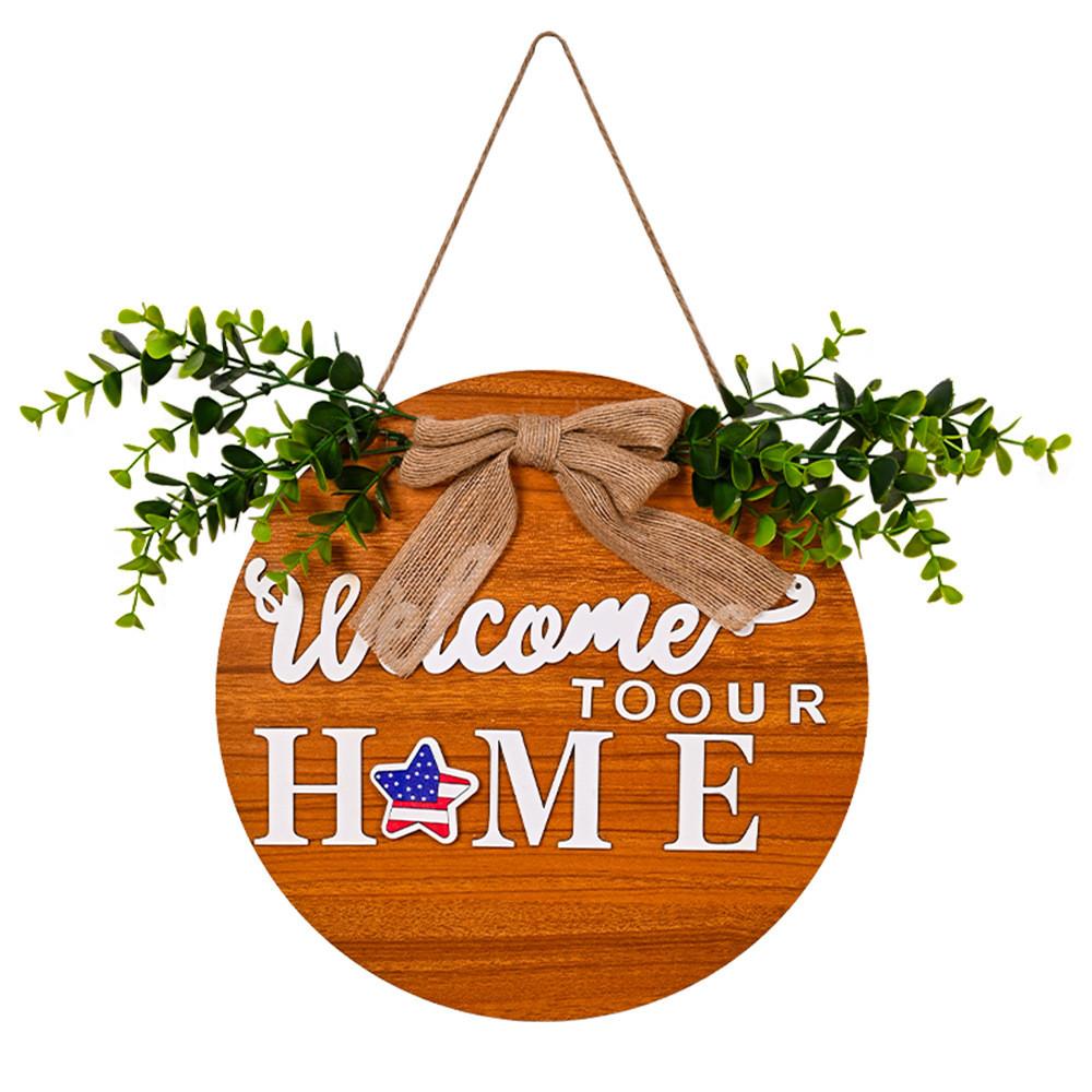 Beautifully Crafted Wooden Door Decor With Green Leaf And Butterfly Bow For Summer