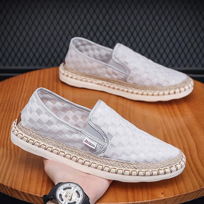 Men's Espadrilles Autumn Sneakers Summer Breathable Mesh Flats Lightweight Slip-on Loafers Man Fashion Plaid Cloth Casual Shoes