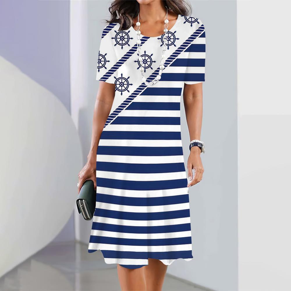 

Новые женские платья с принтом якоря, платья миди для отпуска, элегантные женские платья, летние платья с коротким рукавом, модные платья больших размеров 4XL