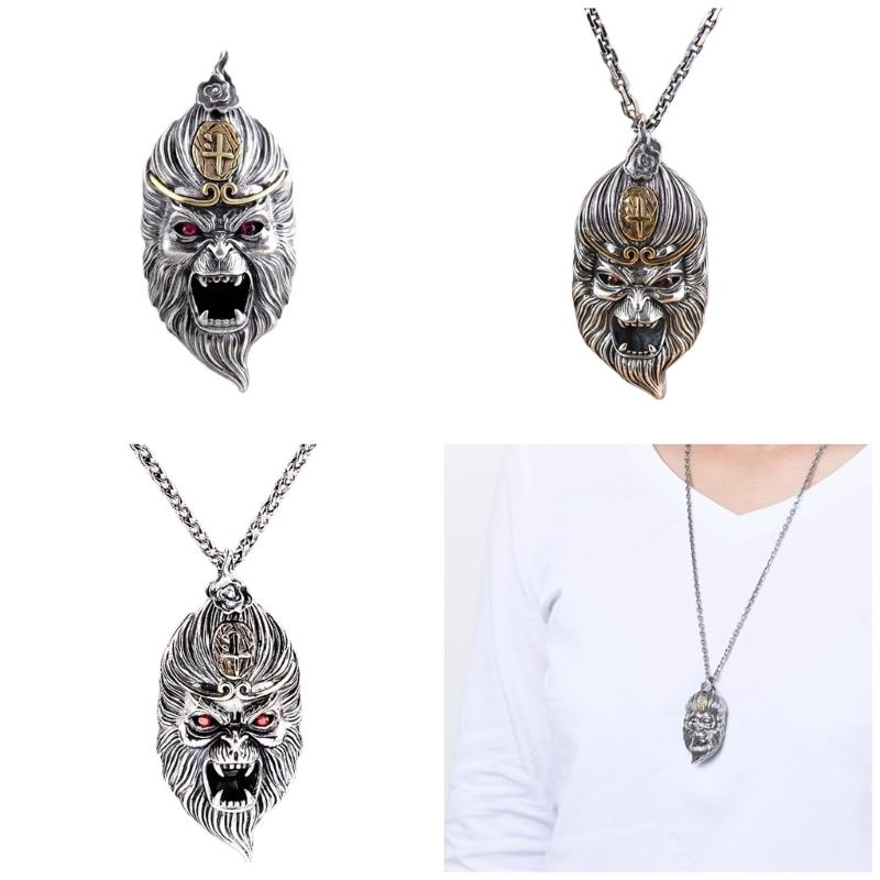 Verstellbare, robuste Anhänger-Halskette mit Monkey Kings-Motiv aus silberplattiertem Messing – ein tragbares und modisches Accessoire für Gamer