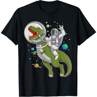 Astronaut Riding T-Rex Dinosaur Astro T-Rex Space Gift T-Shirt(1)