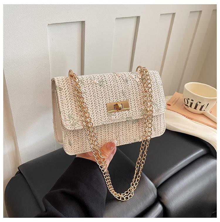 2026 Chic Straw Woven Floral Lace Square Bag - Women's Fashionable Chain Crossbody