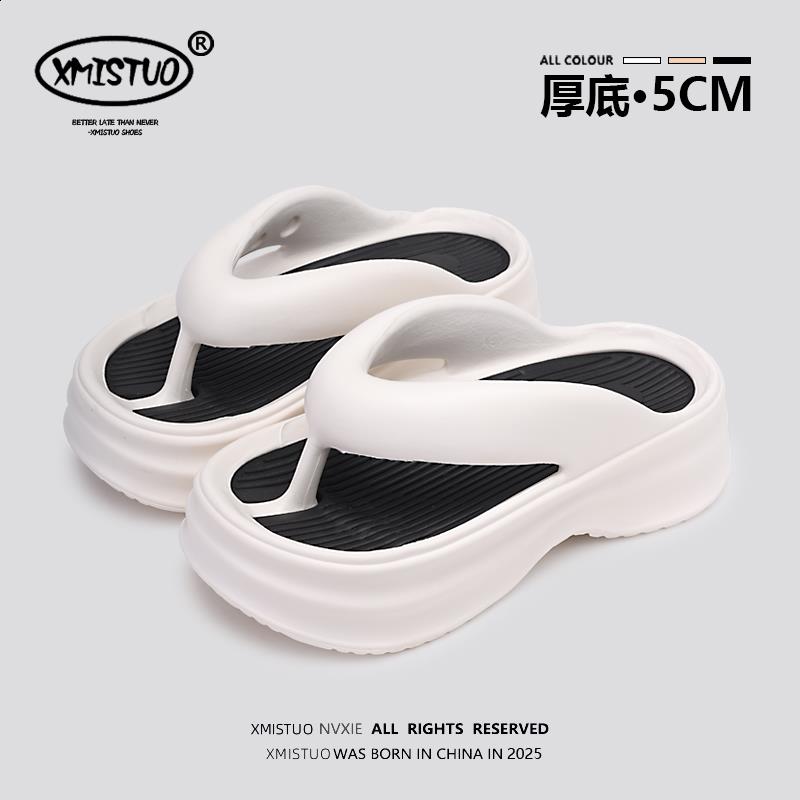 Fashion Flat Shoes Female Rubber Flip Flops Slippers Heels Platform Summer Clogs Woman Pantofle Slides Hawaiian High Beach 2025 Female S