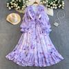 French niche gentle wind temperament V-neck dress women's autumn and winter design waist thin big swing ruffle edge dress