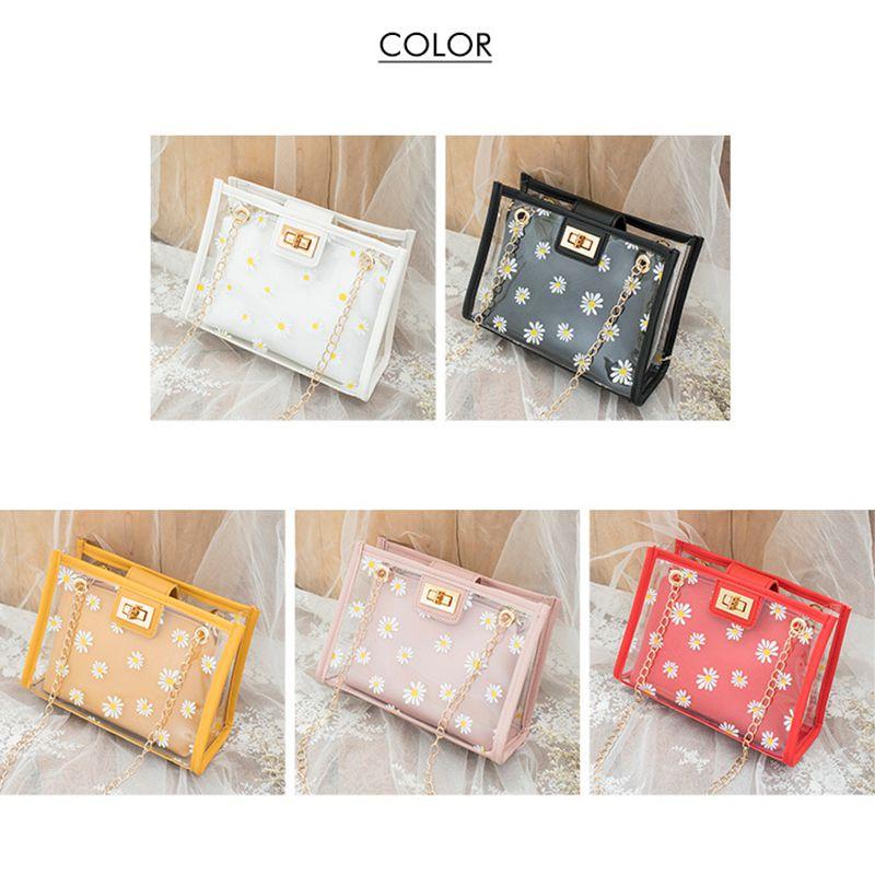 Elegant Daisy Flower Transparent Shoulder Messenger Bag For Women With Chain