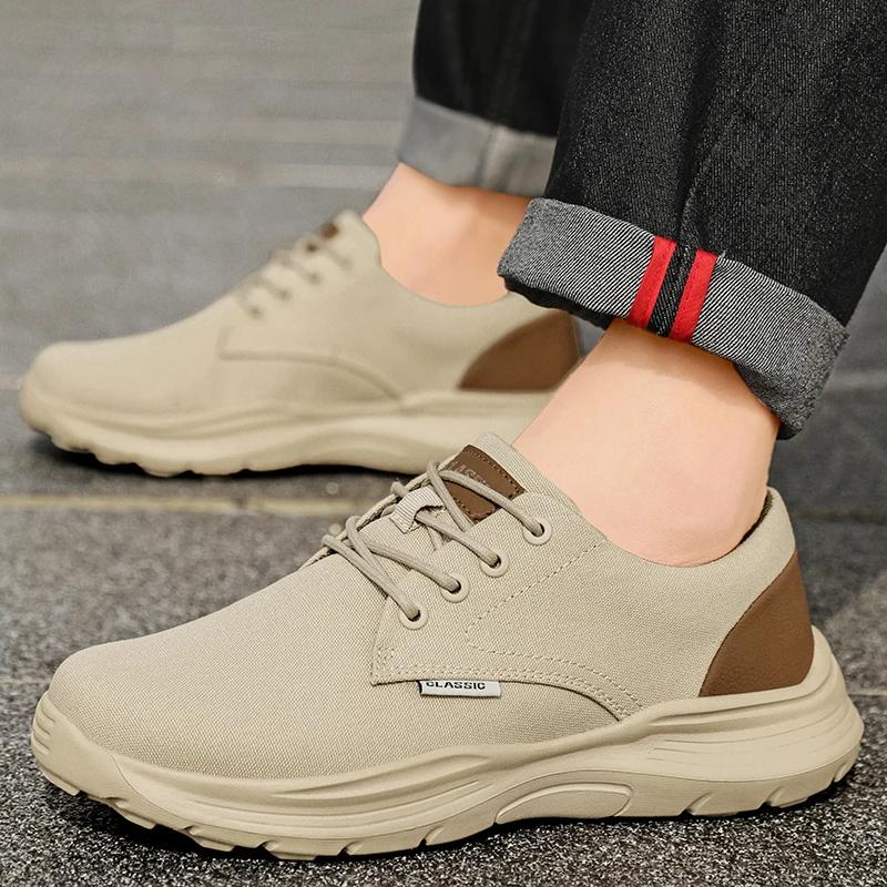 

Men s Khaki Canvas Work Shoes - Brown Hiking Shoes with Anti Slip Rubber Sole, Retro Lace Up Casual Sports Shoe Designer Shoes 39