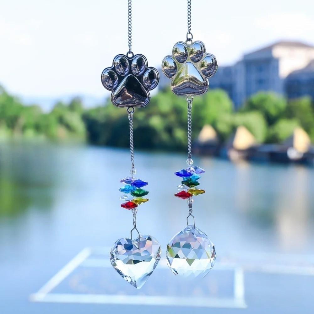 Hanging Dog Paws Print Pendant Exquisite Handmade Crystal Window Decoration Transparent Heart Shaped Pendant Garden