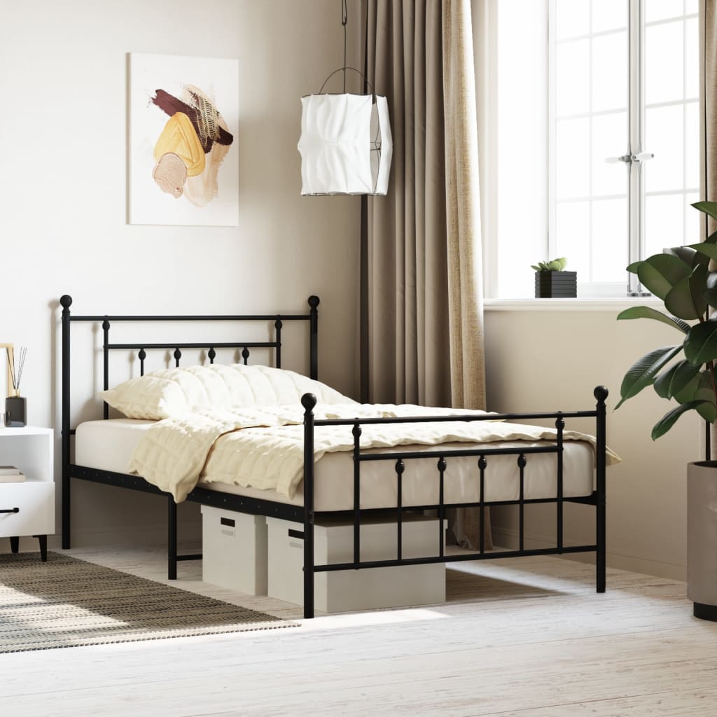 Metal Bed Frame with Headboard and Footboard Black 107 x 203 cm