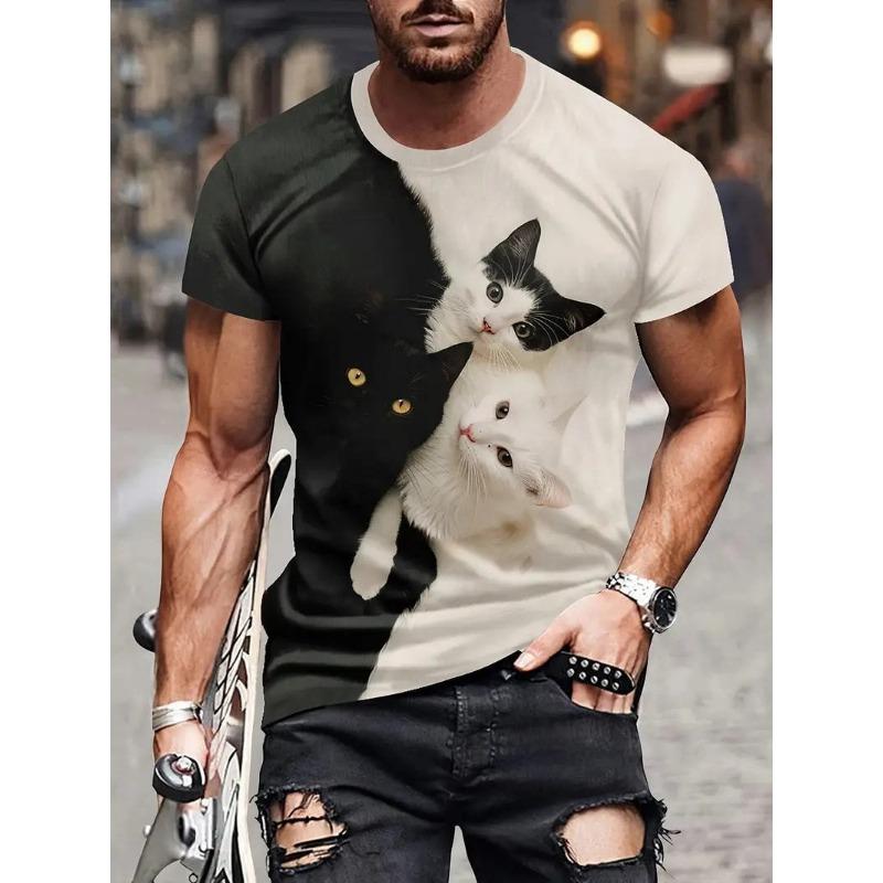 

Летний топ с круглым вырезом и принтом 3D Cat, модные повседневные футболки с короткими рукавами для мужчин XS