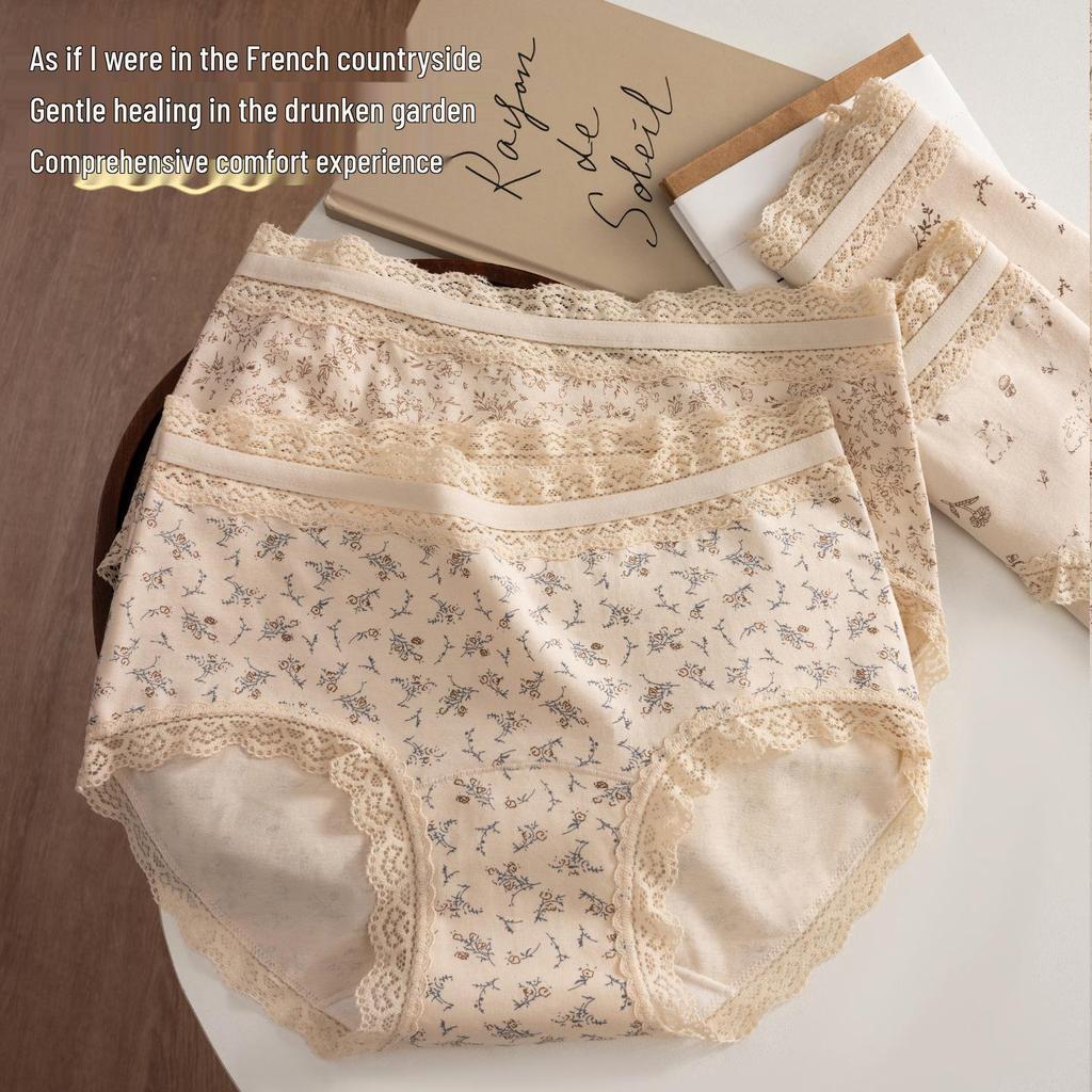 Pastoral Girl Antibacterial Mid-Waist High Elasticity Triangle Panties for Women - Soft & Comfortable with Extended Crotch