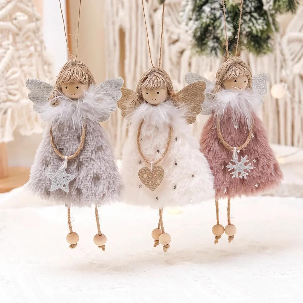 2025 Christmas Tree Pendant Hanging Ornaments Plush Angel Dolls Decoration Xmas Angel Girl Navidad New Year Gifts