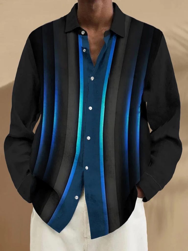 Eye-catching lightning galaxy print long-sleeve shirt, trendy casual style.