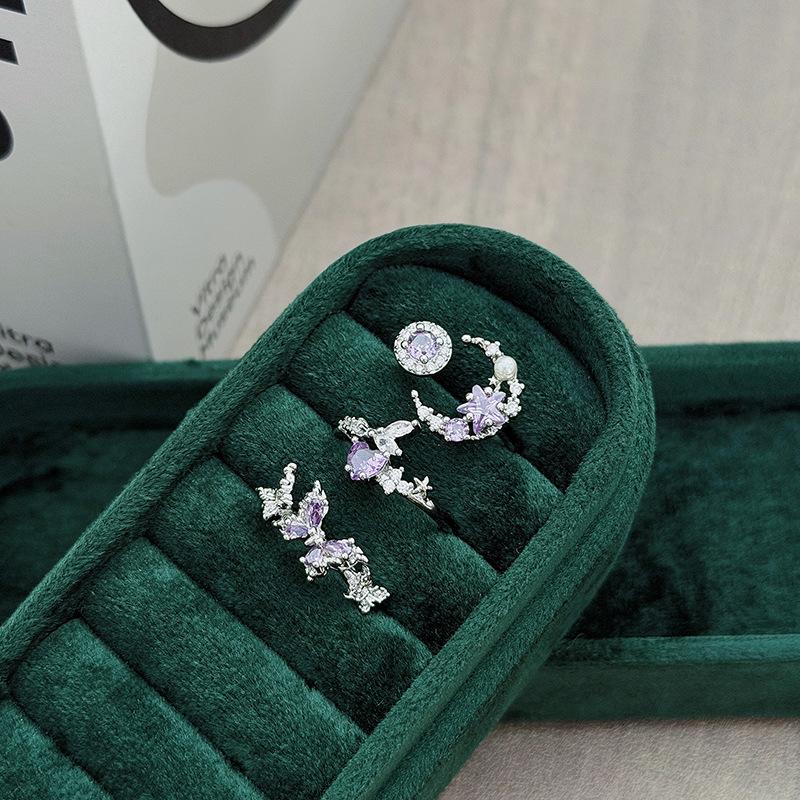 High Value Nine Purple From Fire Sweet Sister Dream Wind Purple Zircon Diamond Star Moon Butterfly Open Ring Stacked Ring