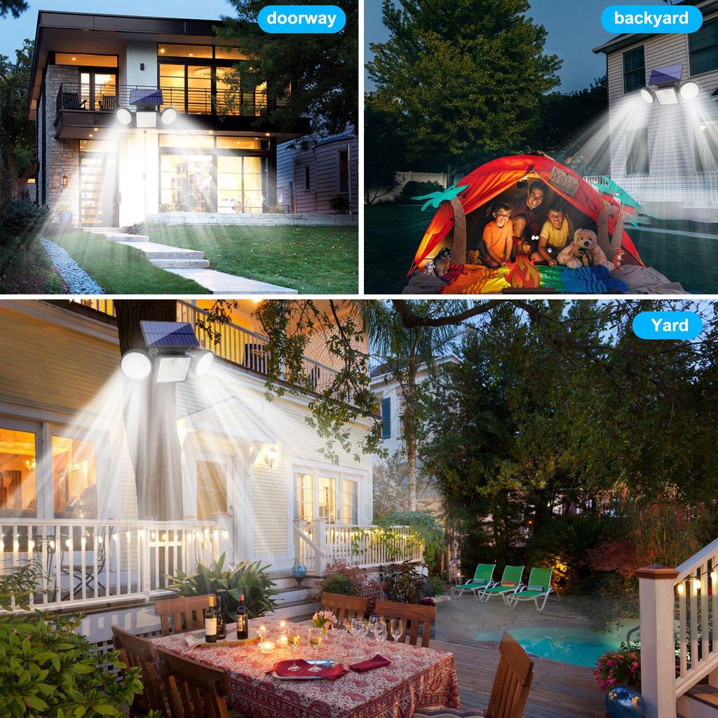 Three-Head Solar Wall Light, 260 LED, Motion Sensor Outdoor Garden & Street Lighting