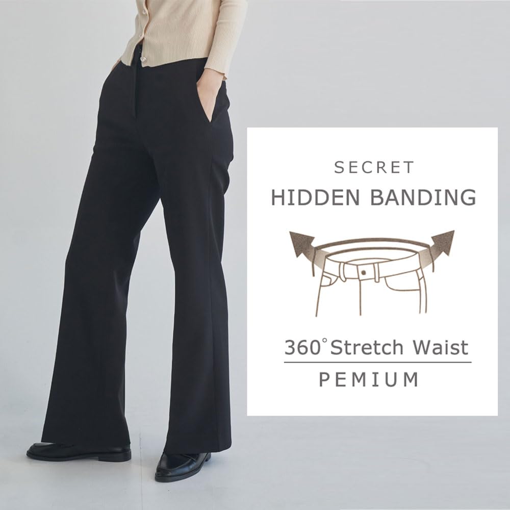 Office Work Pants for Hand Stretch [byDream] Semi-Bootcut Pants, Commuting, Washable, Material, Spring/Autumn (L, Long, Black)