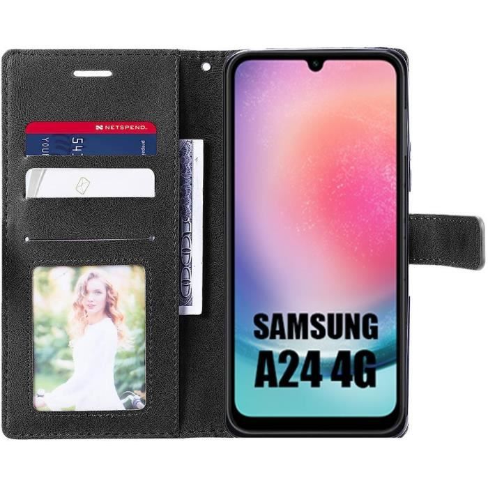 Coque pour Samsung Galaxy A24 - BOOLING - Bicolore Bleu Marine - Souple PU - 2 Verres Trempés Inclus