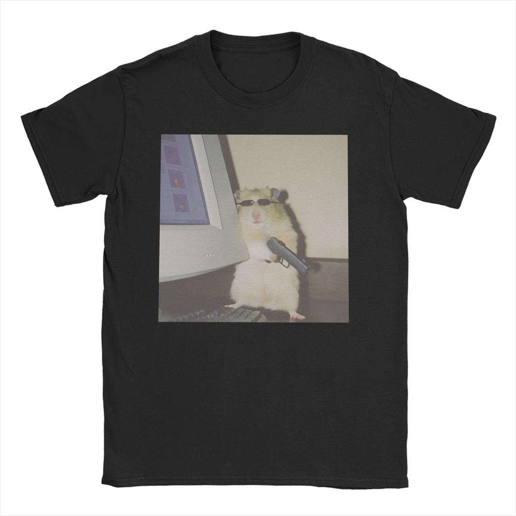 Dank Meme Hamster Staring Front Camera Hamster Calling WoUnisexs T Shirt Tee Shirt TShirts Pure Cotton Birthday Present Clothing