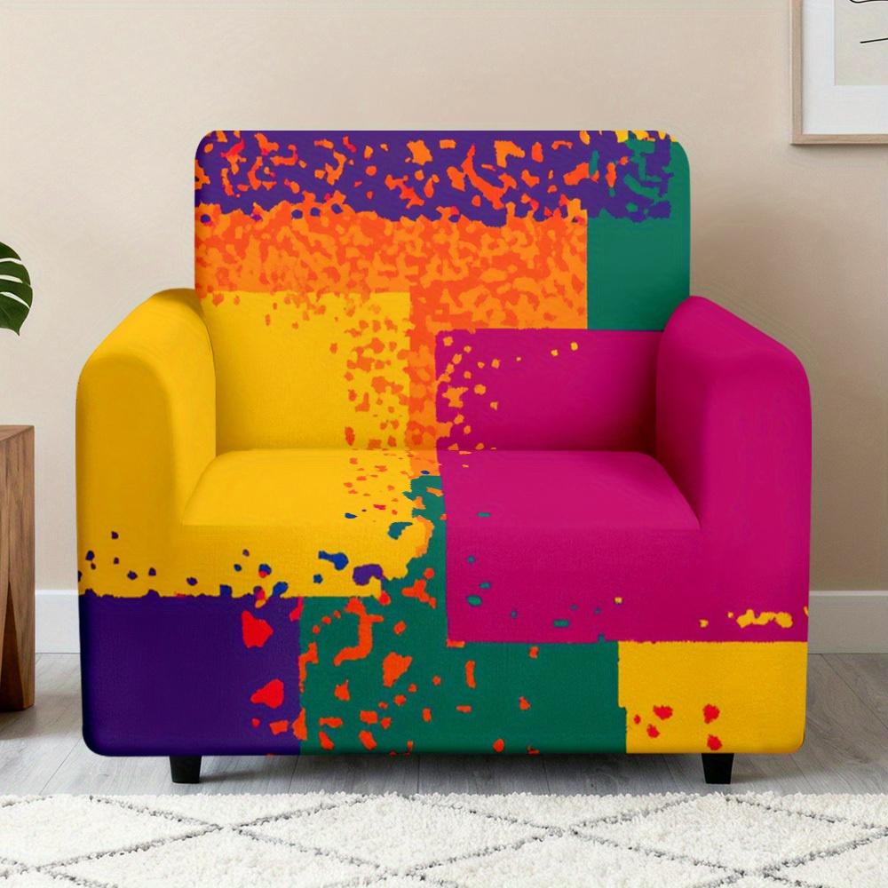 1pc Vibrant Abstract Color Block Graffiti Print Stretch Sofa Cover, Removable Washable Couch Slipcover