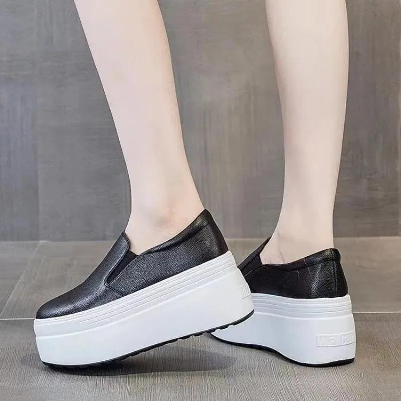 Fashion Autumn Loafer 8CM Platform Shoes Flats White Slip on Casual Shoes Slipony Women Sneakers Shoes Breathable Comfy Summer Sneakers