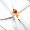 6 Pcs Red Floral Rhinestone Napkin Rings Serviette Buckle Rose Flower Napkin Holders for Party Dinner Table Decor
