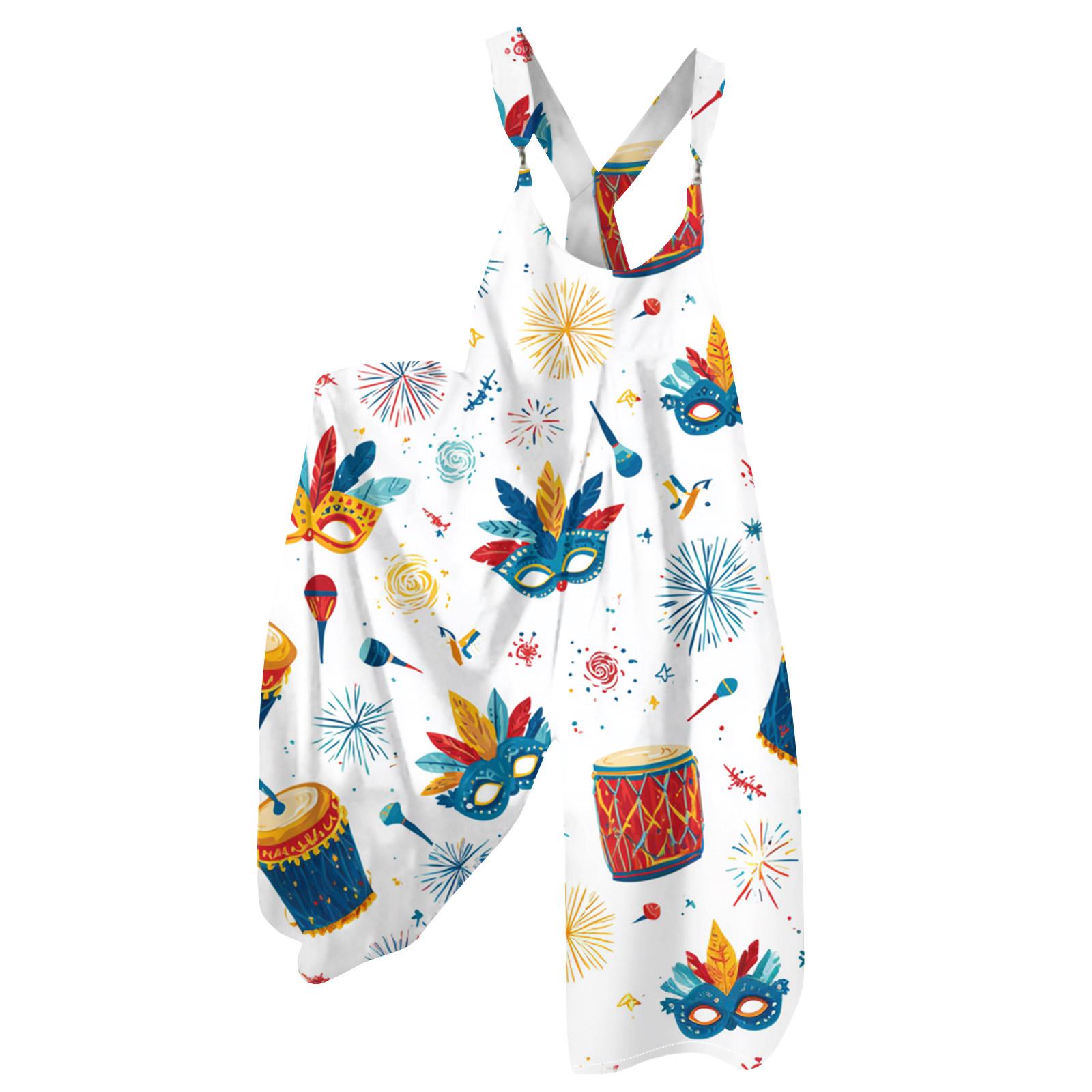 

Женский комбинезон с принтом в винтажном стиле (Нерегулируемые ремни) XXXL белый