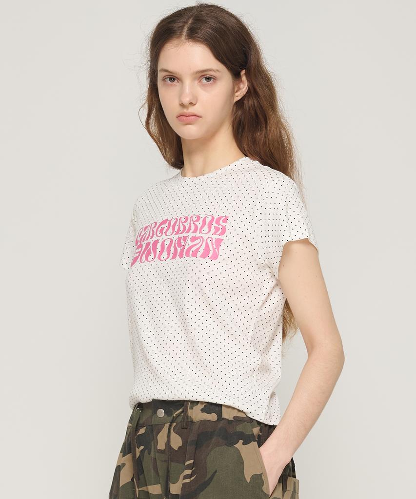 CARGOBROS FOR WOMAN Dot Pattern Short Sleeve T-Shirt (White)