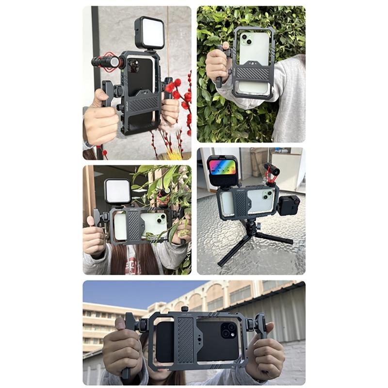 Professioneller Smartphone-Käfig Doppelgriff-Design Mehrere Kalt Schuh Halterungen 1/4 Zoll Schraubloch Universell Kompatibilität