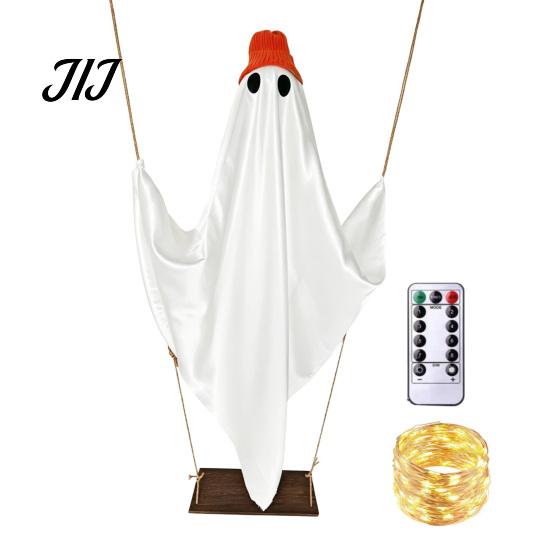 Outdoor Festive Ghost Decorations Halloween Indoor, IP44 Waterproof Light Up Hanging Swing Cute Decoration, DIY Atmosphere for Trees Standing